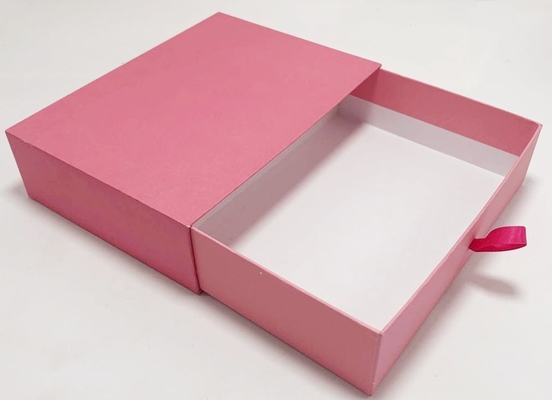 Customized Handmade Paper Gift Box Hard Cardboard Box With Drawers Pink Color