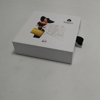 Bom preço Caixa de papel de empacotamento da gaveta do cartão das caixas da composição branca com fita preta on-line
