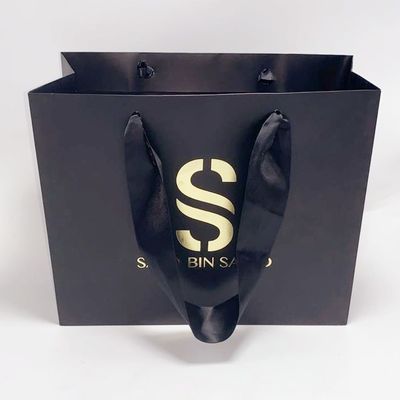 Bom preço Sacos de compras de papel impressos do punho do saco de papel de Kraft costume de seda preto excelente on-line