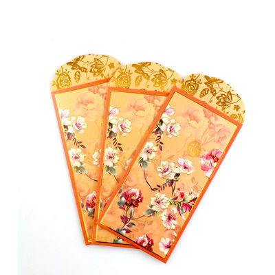 Bom preço o presente do dinheiro 150gsm envolve ANG de papel extravagante amarelo Bao da impressão a cores envolve on-line